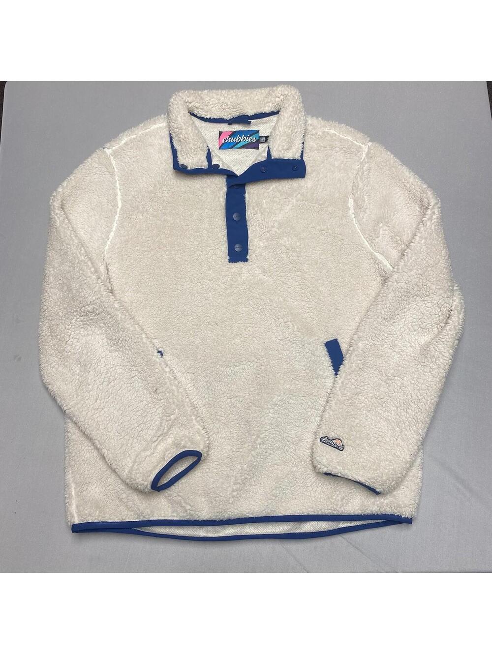 Chubbies Sweater Mens Large Ivory Teddy Bear High Pile Fleece Henley Snap Button